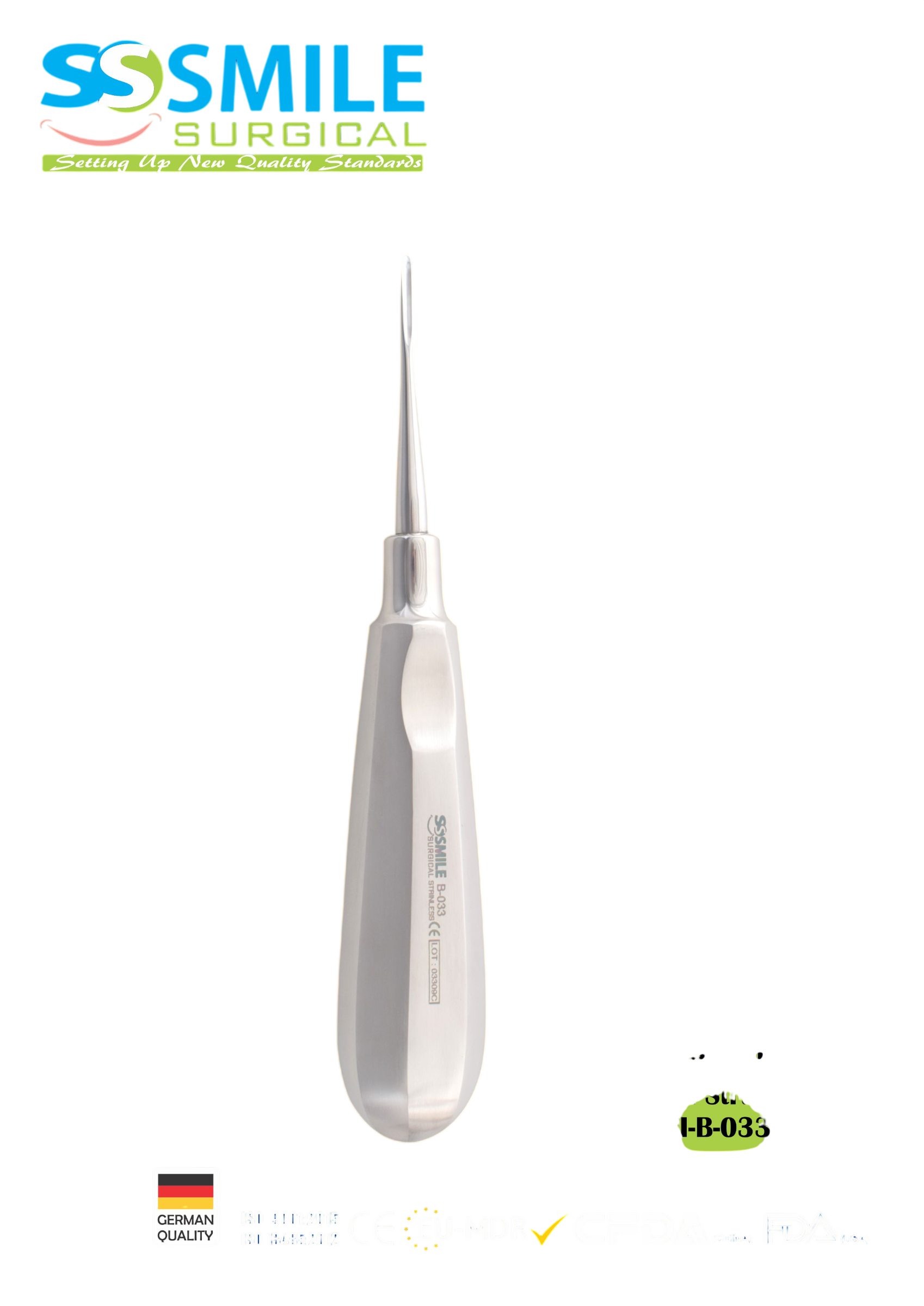 ASİDENTSMILE SURGICALSSI-B-033SMILE SURGICAL SSI-B-033 ROOT ELEVATORS LUXATOR STRAİGHT (KÖK ELEVATÖRÜ LUKSATÖR DÜZ) 2 MM