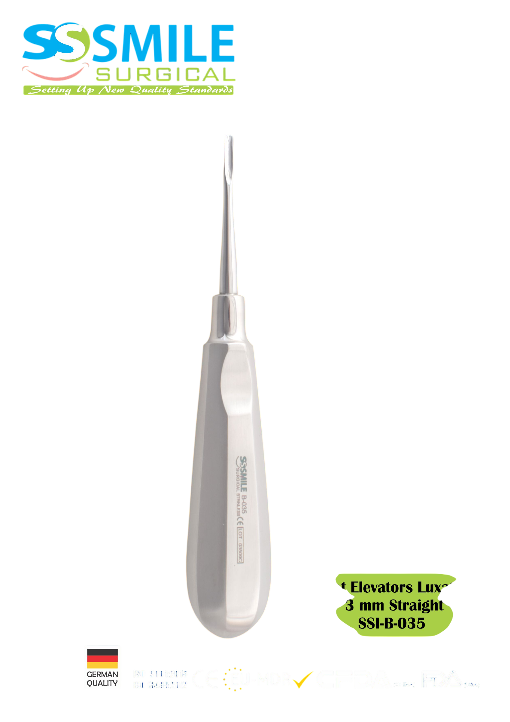 ASİDENTSMILE SURGICALSSI-B-035SMILE SURGICAL SSI-B-035 ROOT ELEVATORS LUXATOR STRAİGHT (KÖK ELEVATÖRÜ LUKSATÖR DÜZ) 3 MM