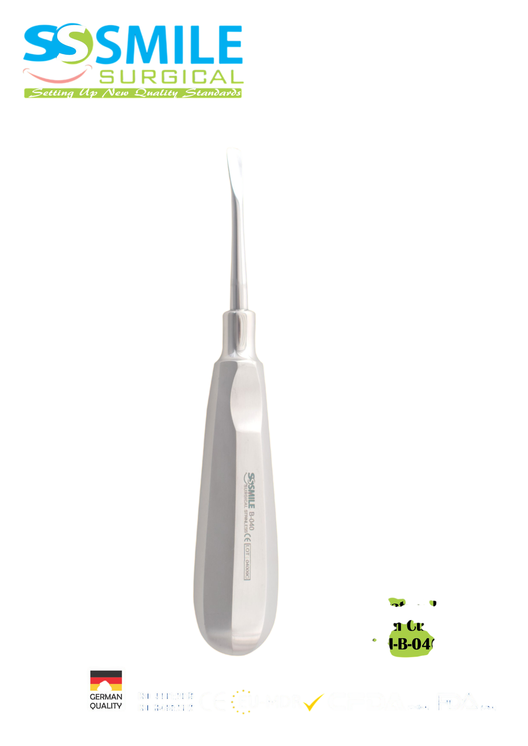 ASİDENTSMILE SURGICALSSI-B-040SMILE SURGICAL SSI-B-040 ROOT ELEVATORS LUXATOR CURVED (KÖK ELEVATÖRÜ LUKSATÖR EĞRİ) 5 MM