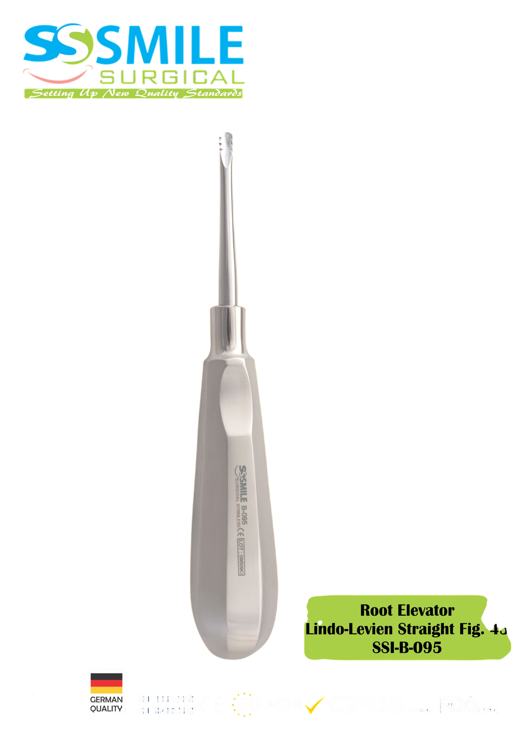 ASİDENTSMILE SURGICALSSI-B-095SMILE SURGICAL SSI-B-095 ROOT ELEVATOR LİNDO-LEVİEN STRAİGHT (KÖK ELEVATÖRÜ DÜZ TIRTIKLI) FİGÜR 45