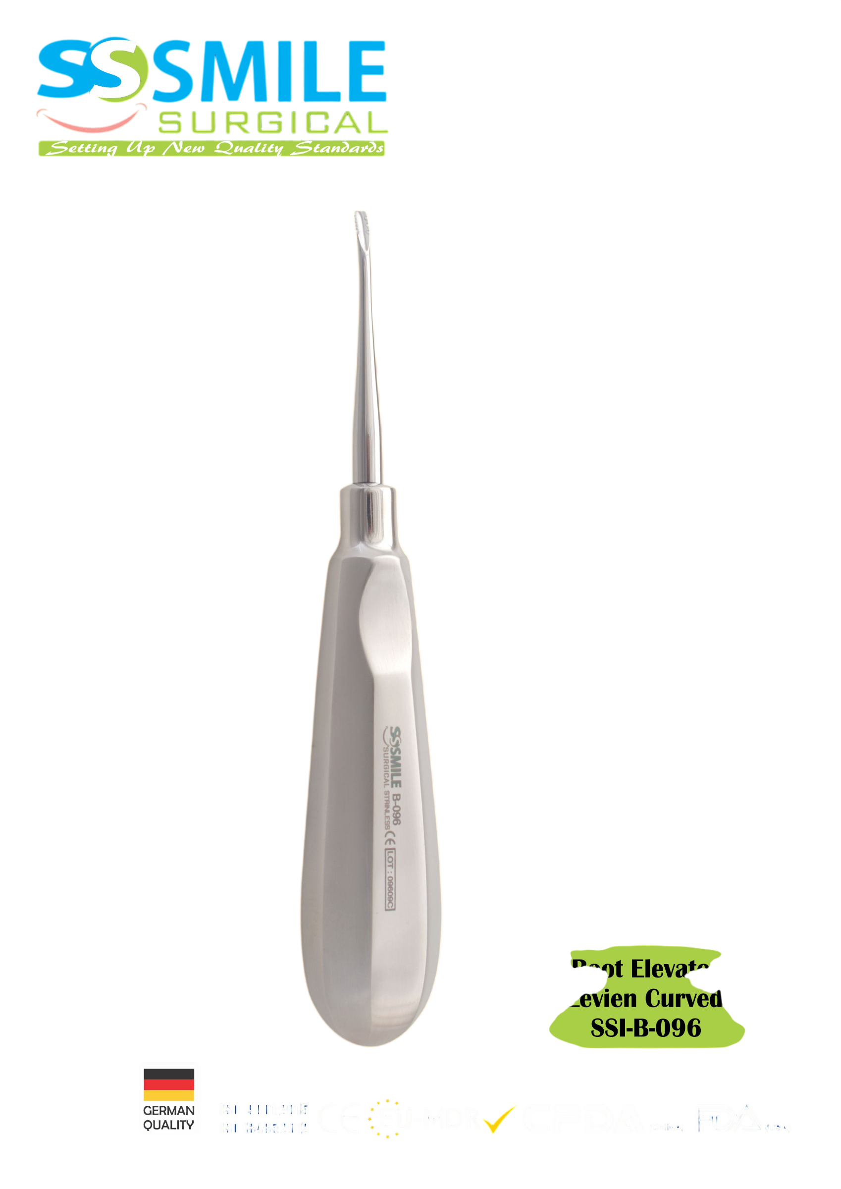 ASİDENTSMILE SURGICALSSI-B-096SMILE SURGICAL SSI-B-096 ROOT ELEVATOR LİNDO-LEVİEN CURVED (KÖK ELEVATÖRÜ EĞRİ TIRTIKLI) FİGÜR 1