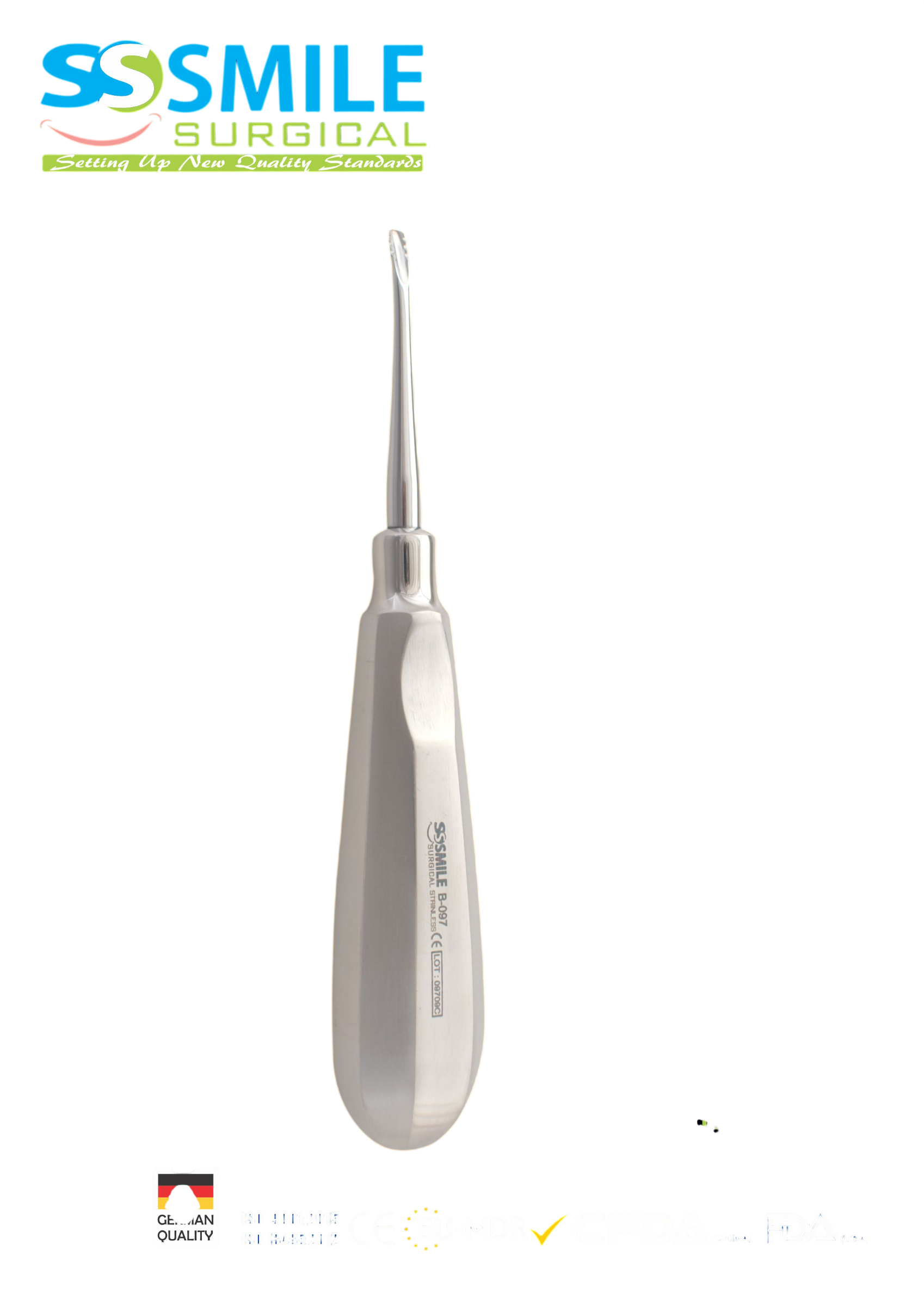 ASİDENTSMILE SURGICALSSI-B-097SMILE SURGICAL SSI-B-097 ROOT ELEVATOR LİNDO-LEVİEN CURVED (KÖK ELEVATÖRÜ EĞRİ TIRTIKLI) FİGÜR 2