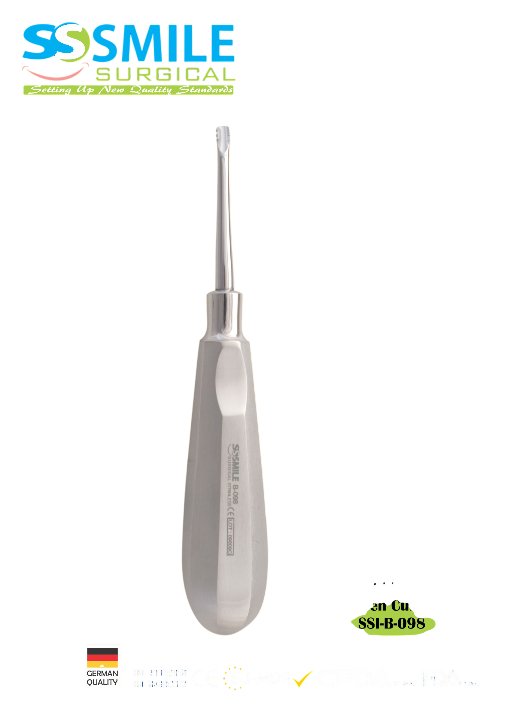 ASİDENTSMILE SURGICALSSI-B-098SMILE SURGICAL SSI-B-098 ROOT ELEVATOR LİNDO-LEVİEN CURVED (KÖK ELEVATÖRÜ EĞRİ TIRTIKLI) FİGÜR 3
