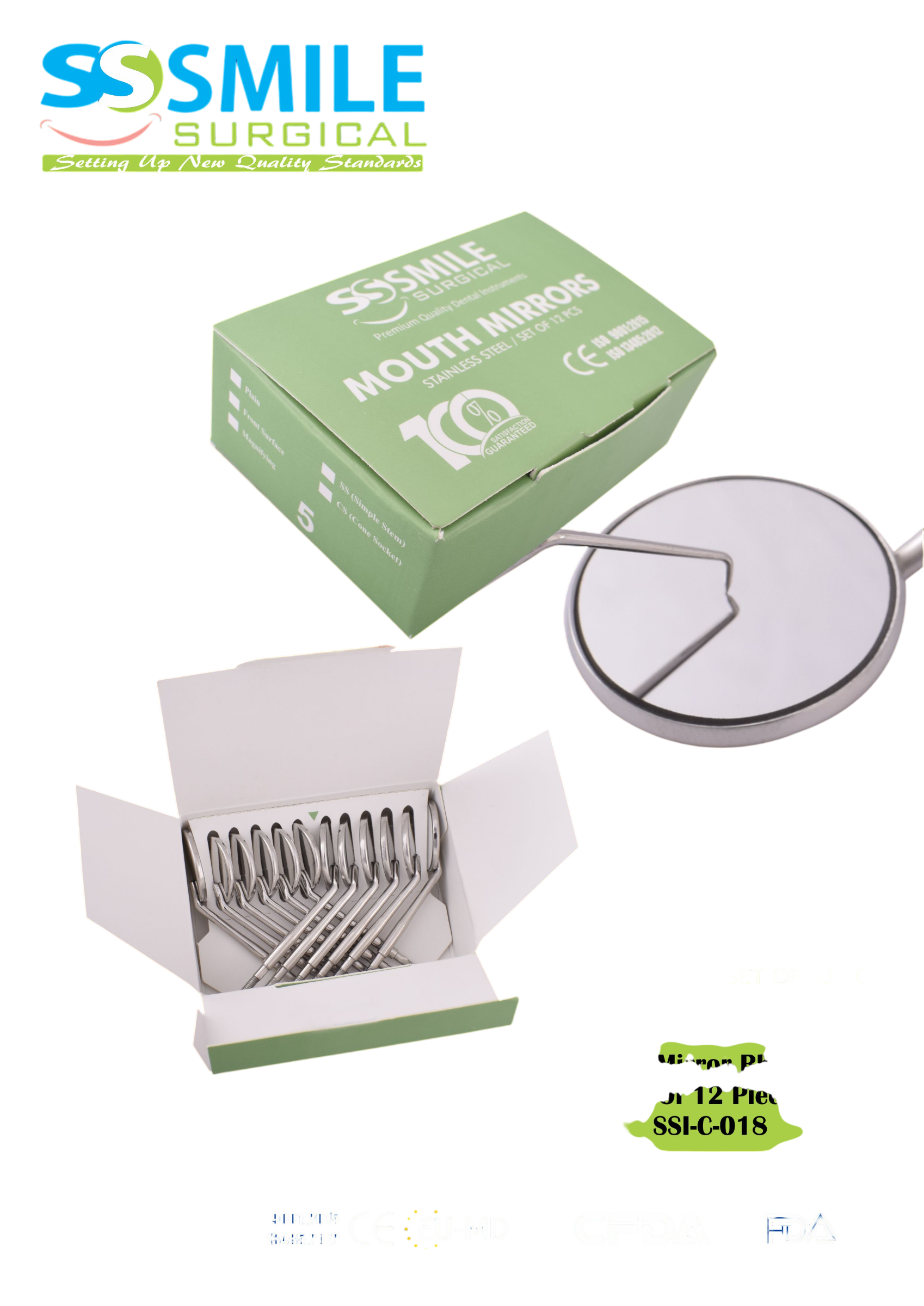 ASİDENTSMILE SURGICALSSI-C-018SMILE SURGICAL SSI-C-018 MOUTH MİRROR RHODİUM SET OF 12 PİECES