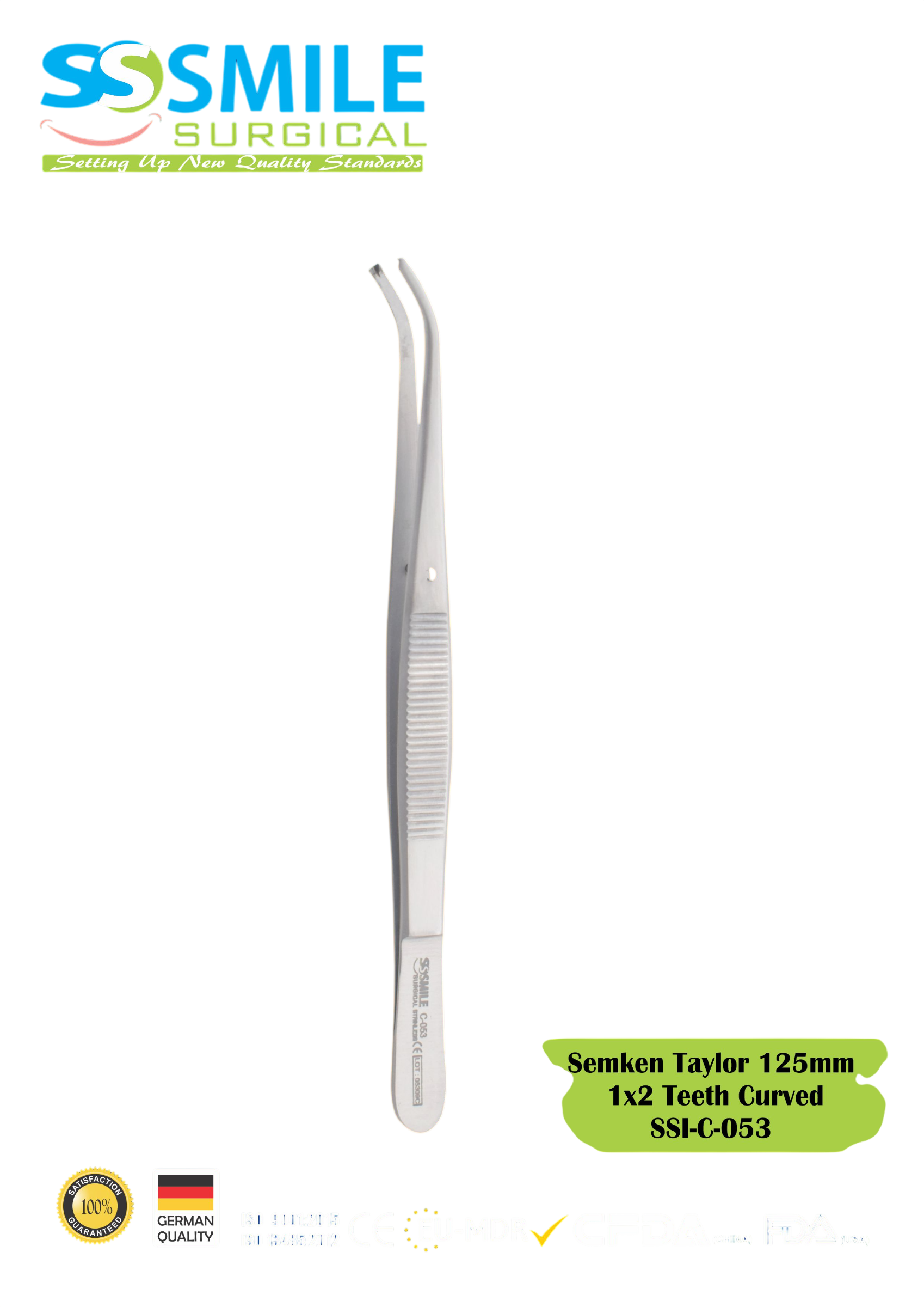 ASİDENTSMILE SURGICALSSI-C-053SMILE SURGICAL SSI-C-053 SEMKEN TAYLOR CURVED (PRESEL, KAVİSLİ) (1X2 DİŞLİ) 125MM