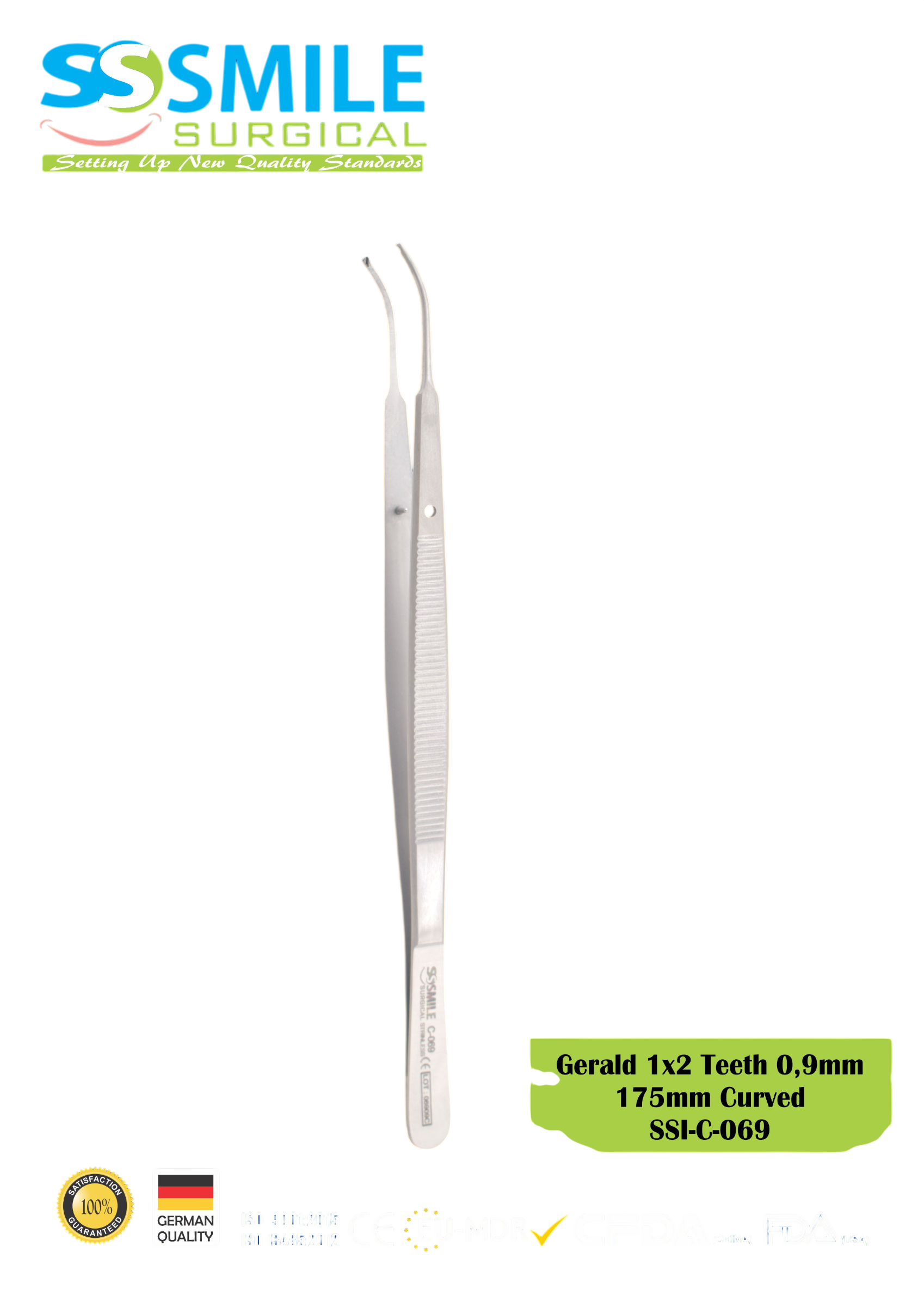 ASİDENTSMILE SURGICALSSI-C-069SMILE SURGICAL SSI-C-069 GERALD CURVED (DOKU PENSİ, KAVİSLİ) (1X2 DİŞLİ, 0.9MM) 175MM