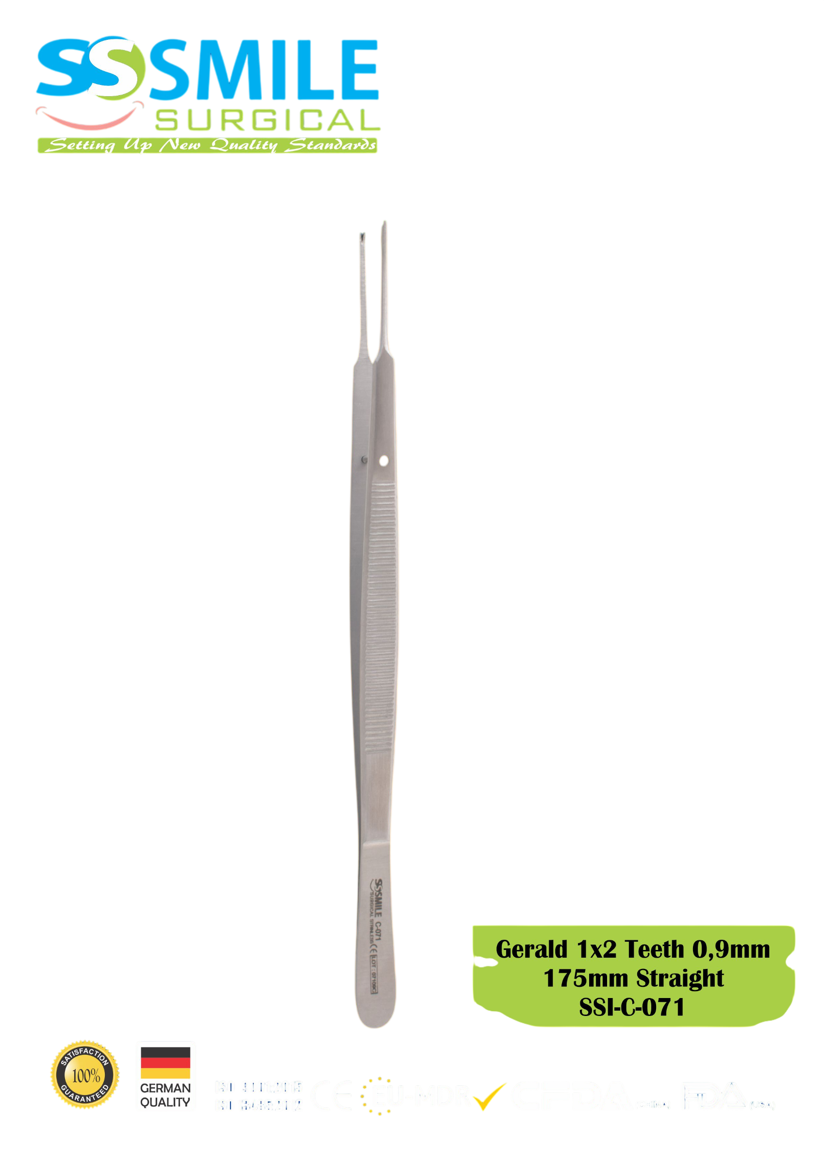 ASİDENTSMILE SURGICALSSI-C-071SMILE SURGICAL SSI-C-071 GERALD STRAİGHT (DOKU PENSİ, DÜZ) (1X2 DİŞLİ, 0.9MM) 175MM