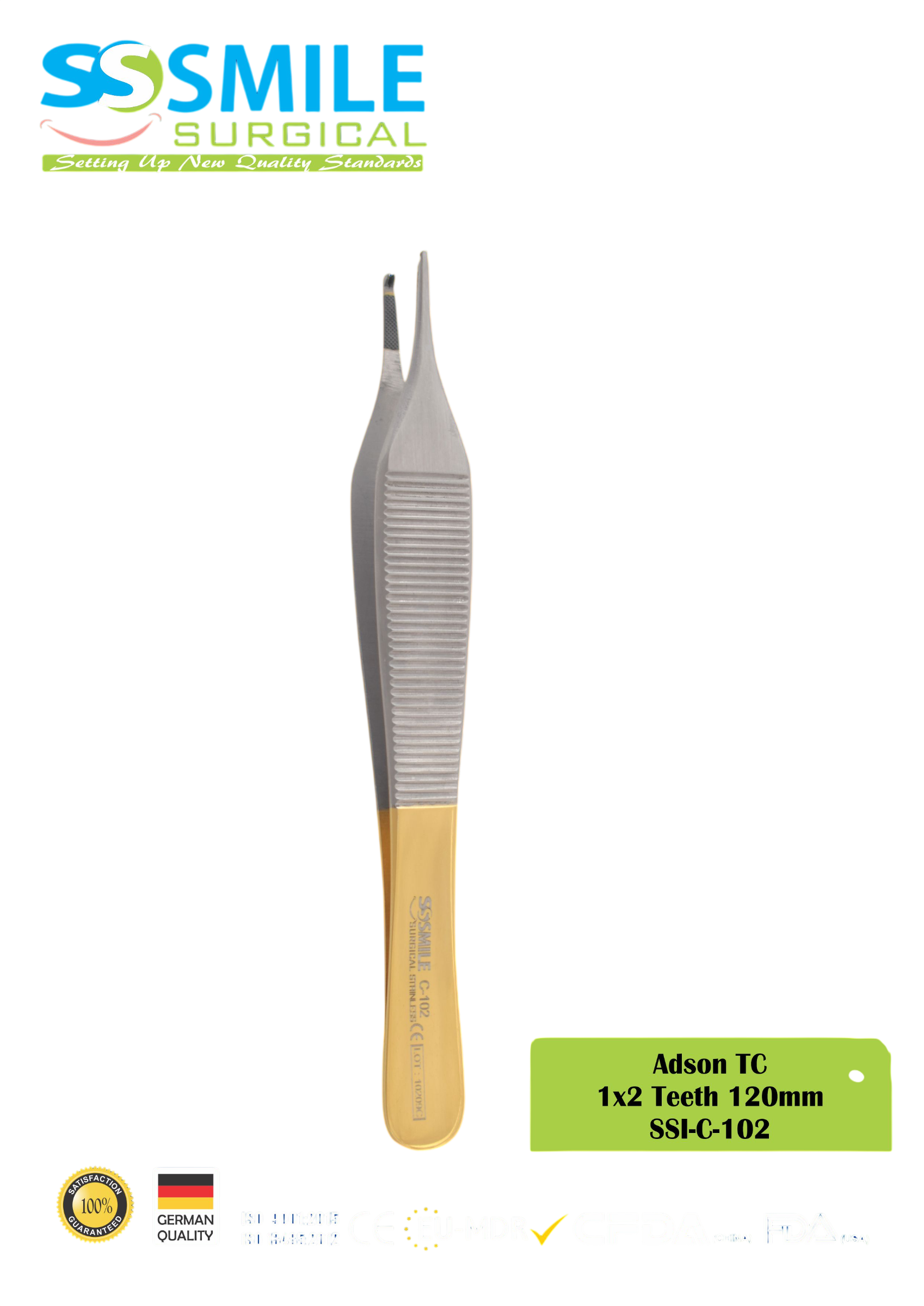 ASİDENTSMILE SURGICALSSI-C-102SMILE SURGICAL SSI-C-102 ADSON TC (DOKU PENSİ TUNGSTEN KARBİD, 1X2 DİŞLİ) 120MM