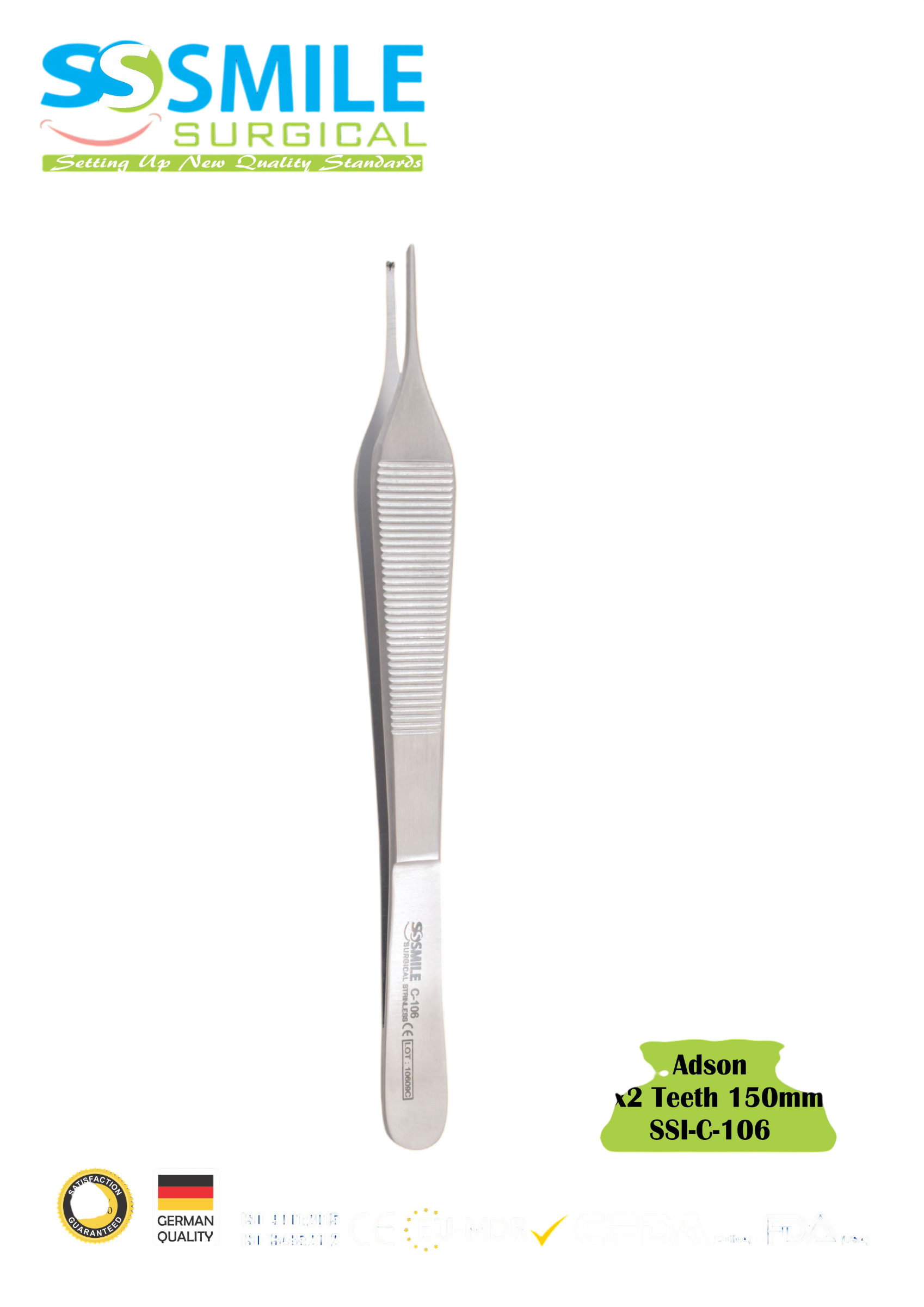 ASİDENTSMILE SURGICALSSI-C-106SMILE SURGICAL SSI-C-106 ADSON (DOKU PENSİ, 1X2 DİŞLİ) 150MM