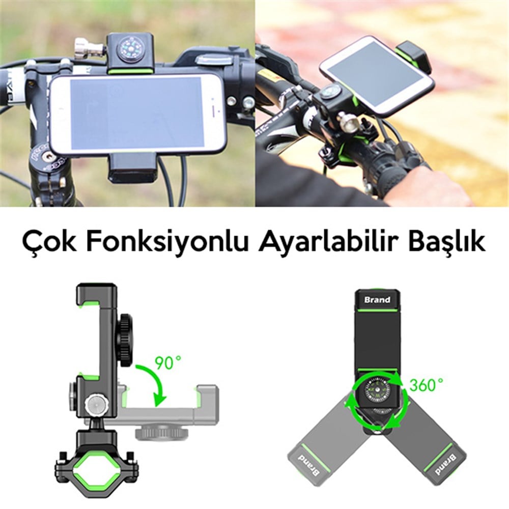 Gidon Telefon Tutucu + Pusula + LED Işıklı Scooter ve Bisiklet