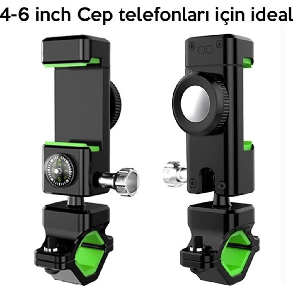 Gidon Telefon Tutucu + Pusula + LED Işıklı Scooter ve Bisiklet