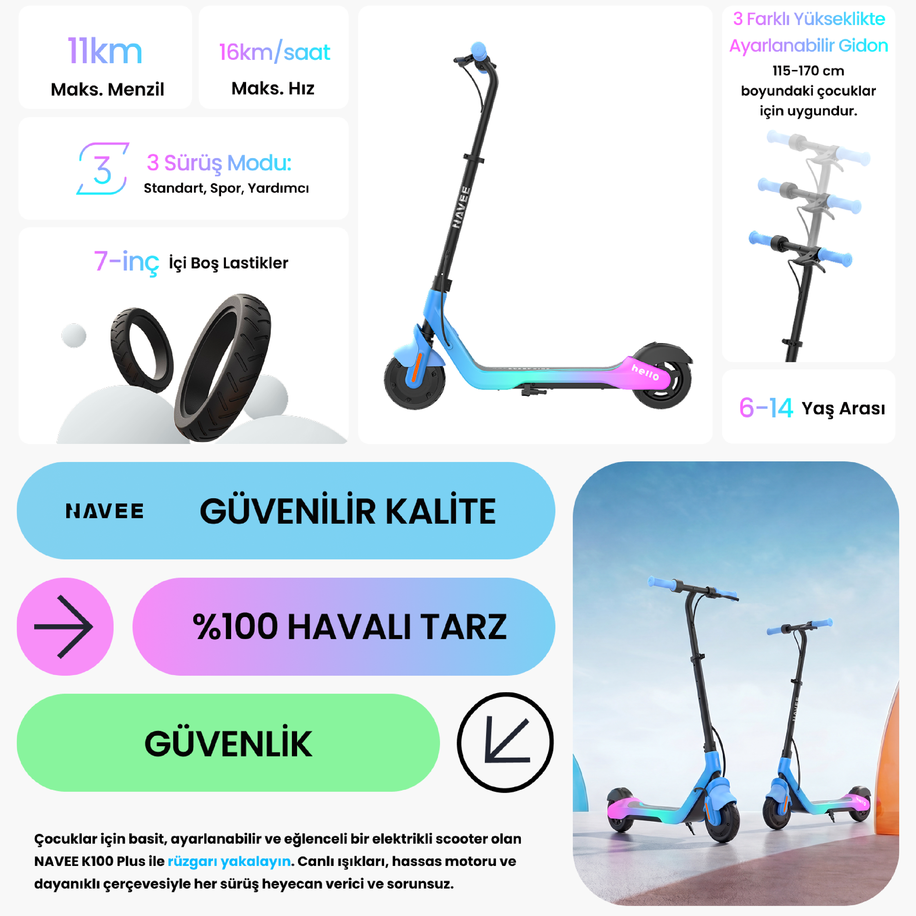 Navee K100 Plus Çocuk Elektrikli Scooter