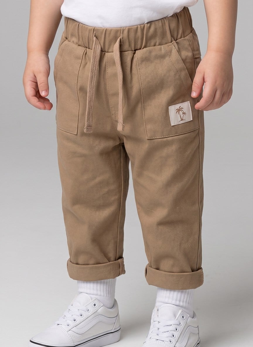 Erkek Çocuk Beli Lastlikli Palmiye Nakışlı Pantolon