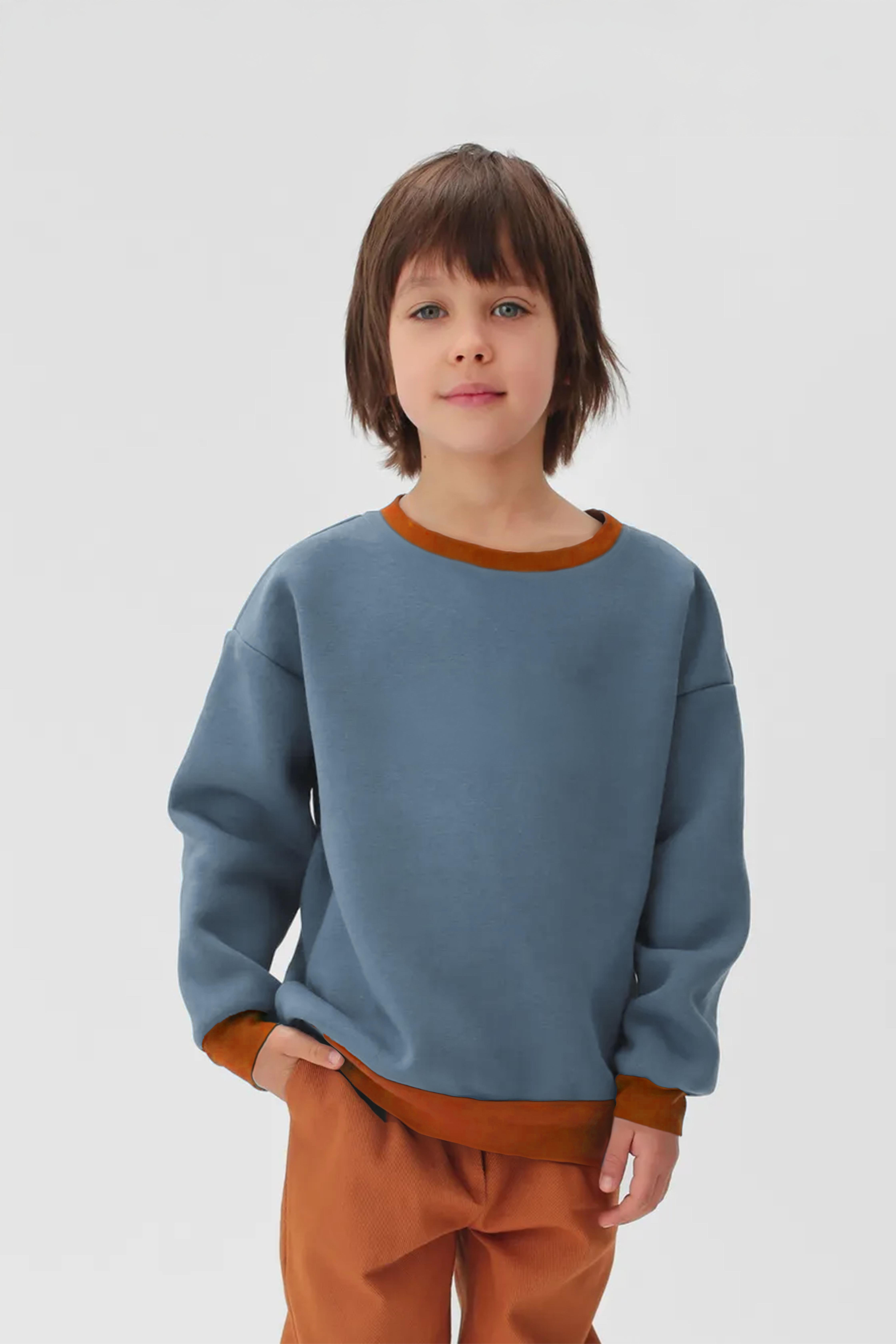 Erkek Çocuk Bisiklet Yaka Oversize Sweatshirt - İndigo (2-3 Yaş 7-8 Yaş)