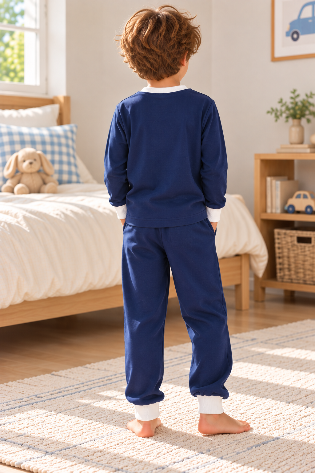 Erkek Çocuk Lacivert Bulut Baskılı Uzun Kollu Süprem Pijama Takımı