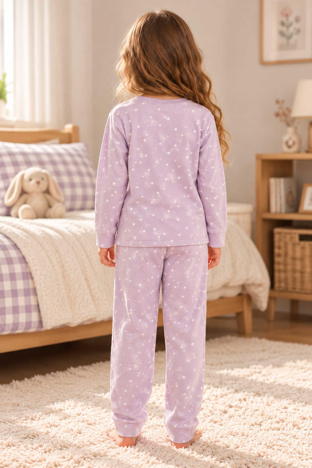 Kız Çocuk Lila Puantiyeli Uzun Kollu Pijama Takımı