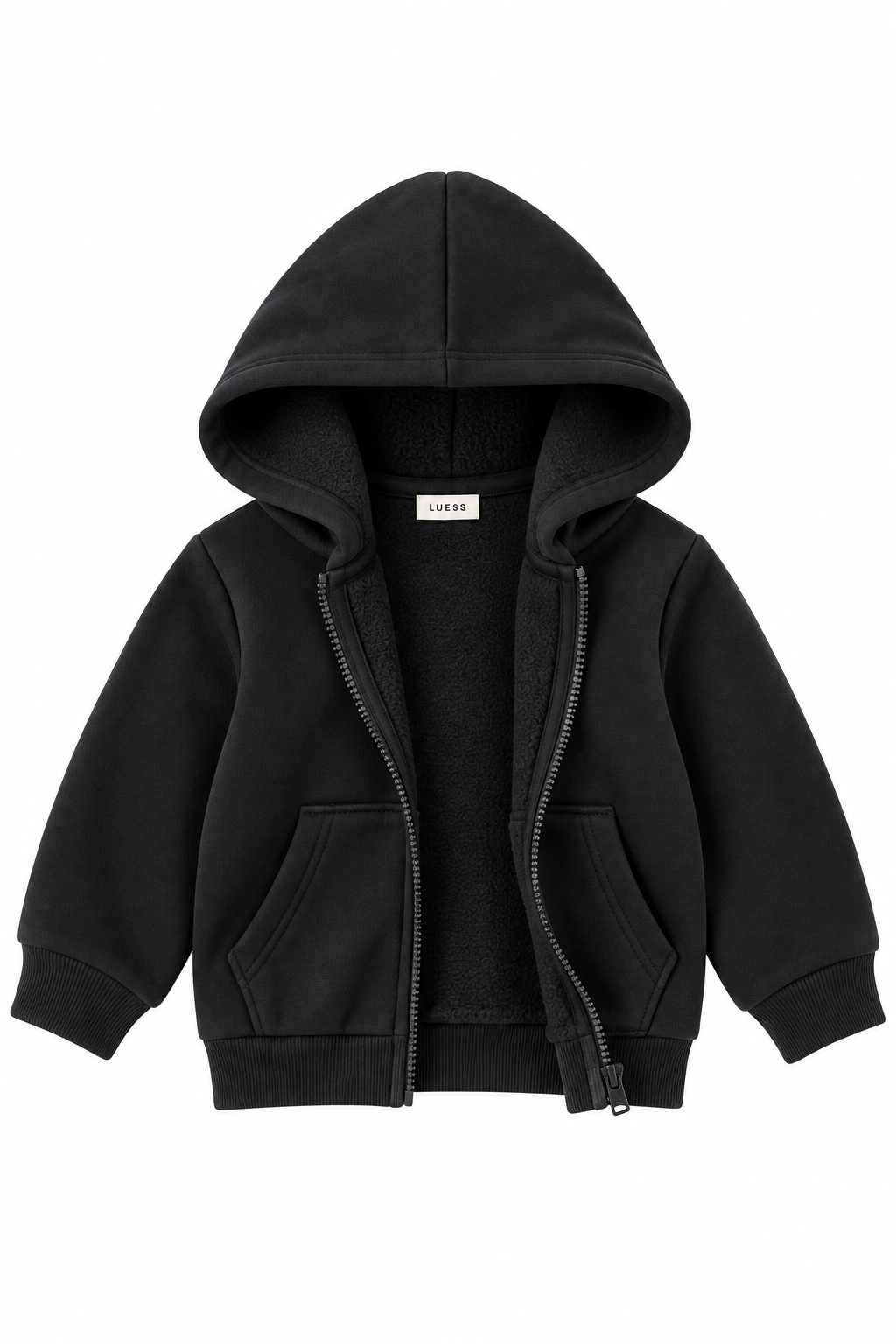 LUESS Çocuk Kapüşonlu Fermuarlı Sweatshirt Siyah