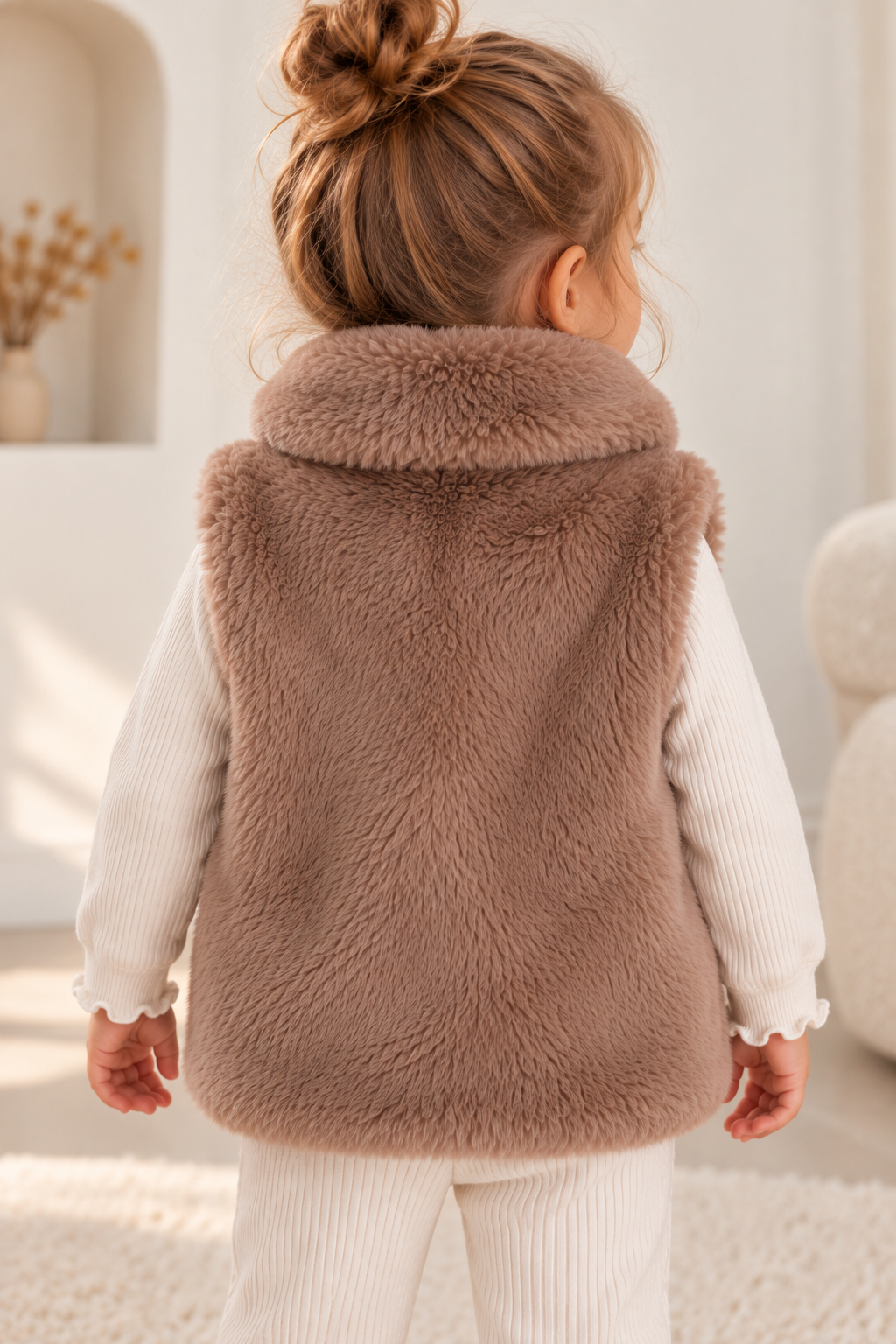 LUESS Kız Bebek Peluş Yelek Kalp Nakışlı Vizon