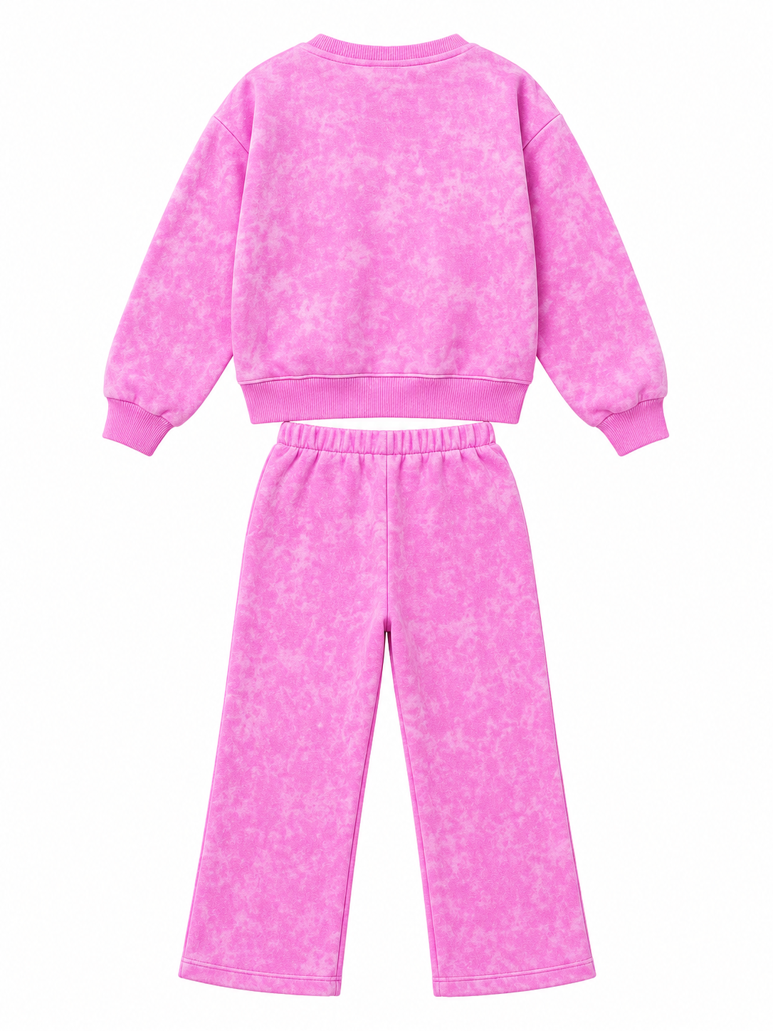 LUESS Kız Çocuk Pembe Batik Yıkamalı Sweatshirt Boru Paça Eşofman Altı 2'li Takım