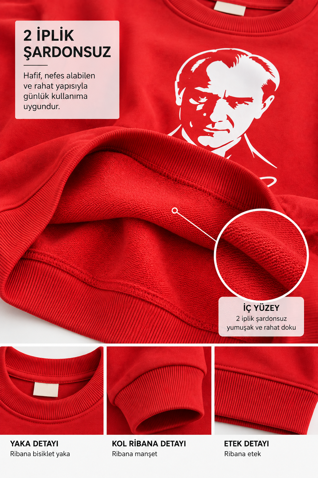LUESS Unisex Çocuk Atatürk Baskılı Cumhuriyet Sweatshirt - Kırmızı