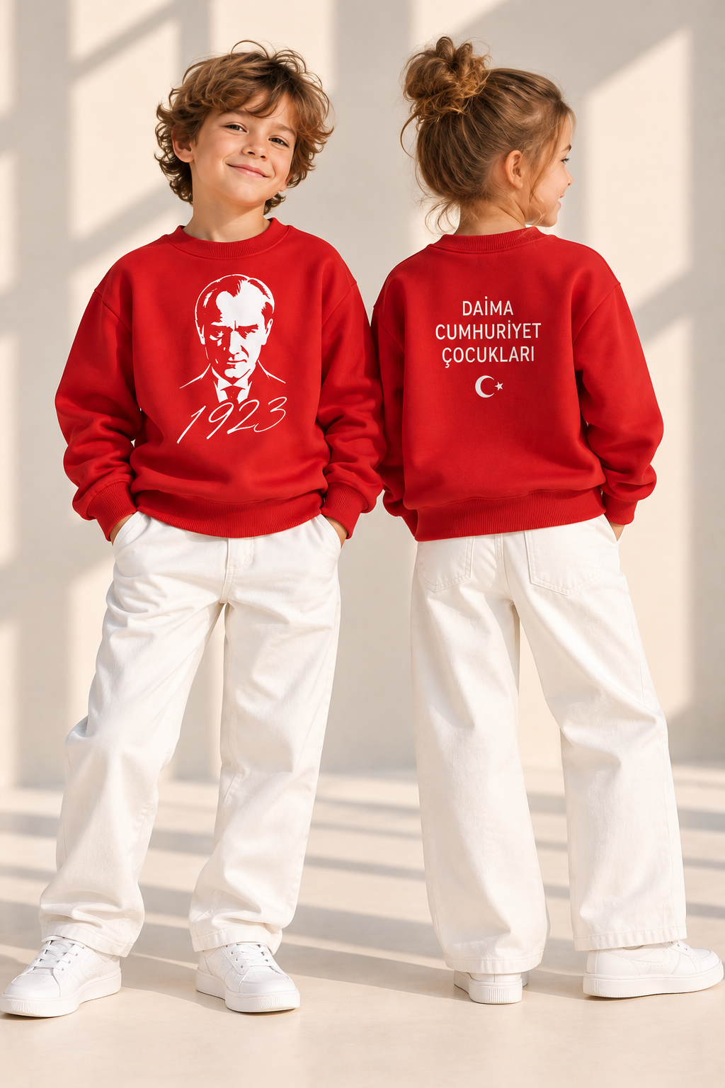 LUESS Unisex Çocuk Atatürk Baskılı Cumhuriyet Sweatshirt - Kırmızı