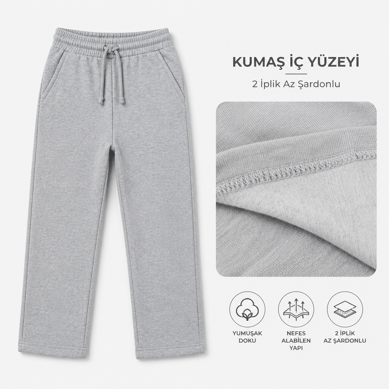 LUESS Unisex Çocuk Gri Melanj Az Şardonlu Okul Eşofman Alt