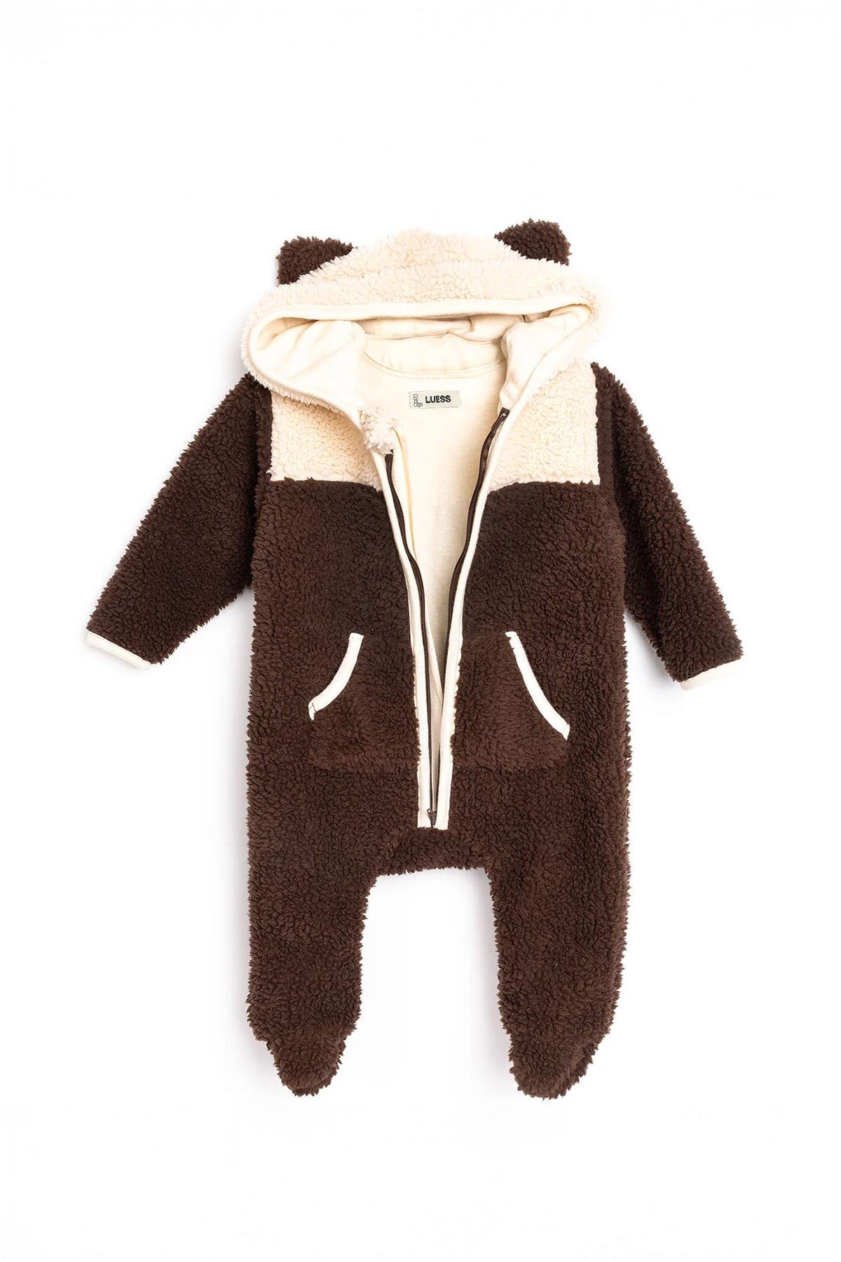 Unisex Bebek Peluş Kulak Detaylı Tulum (3 Ay - 1 Yaş)