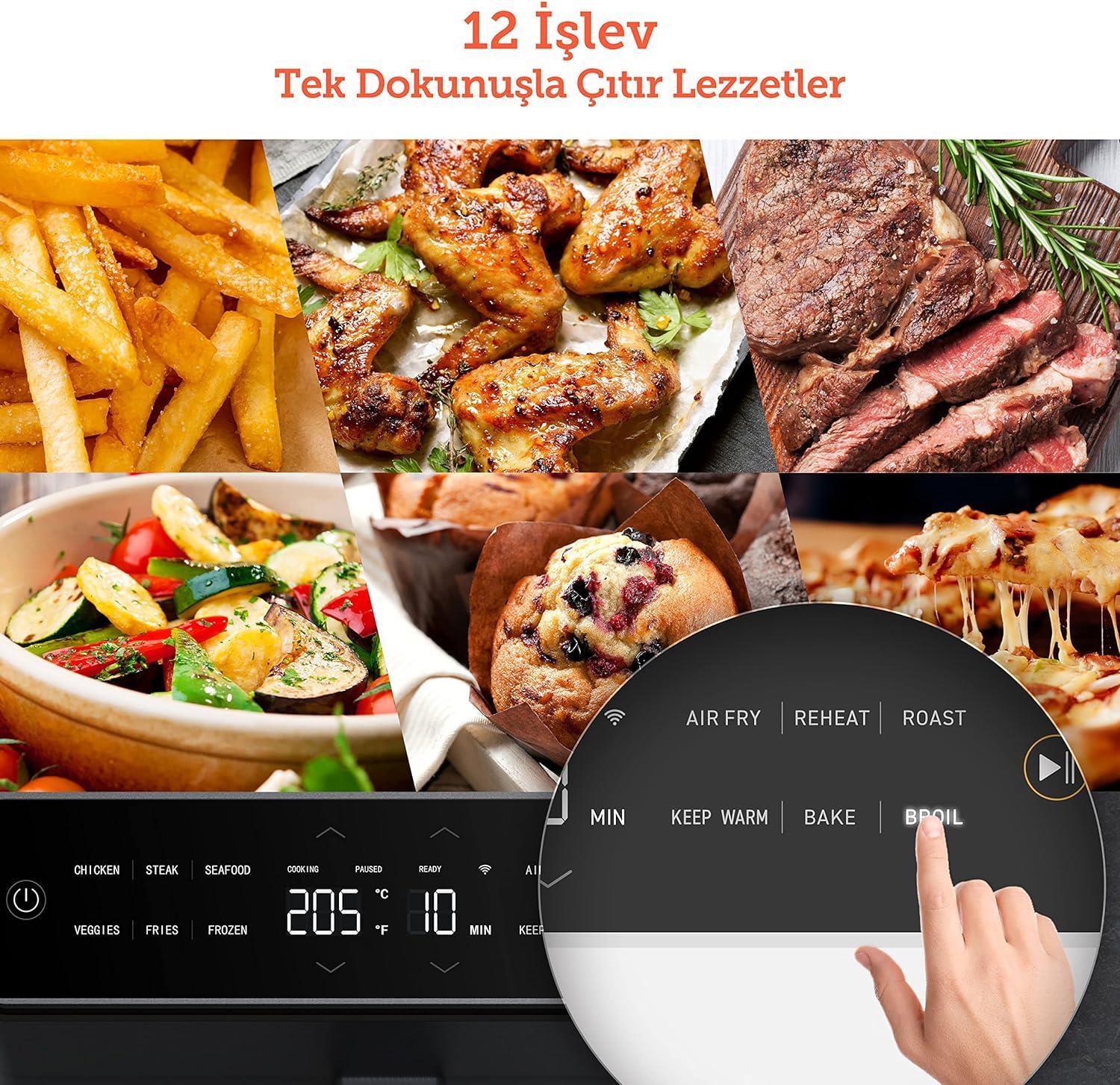 Cosori Sıcak Hava Fritözü ikili Isıtma Sistemi, 6.4 Lt Siyah (T)