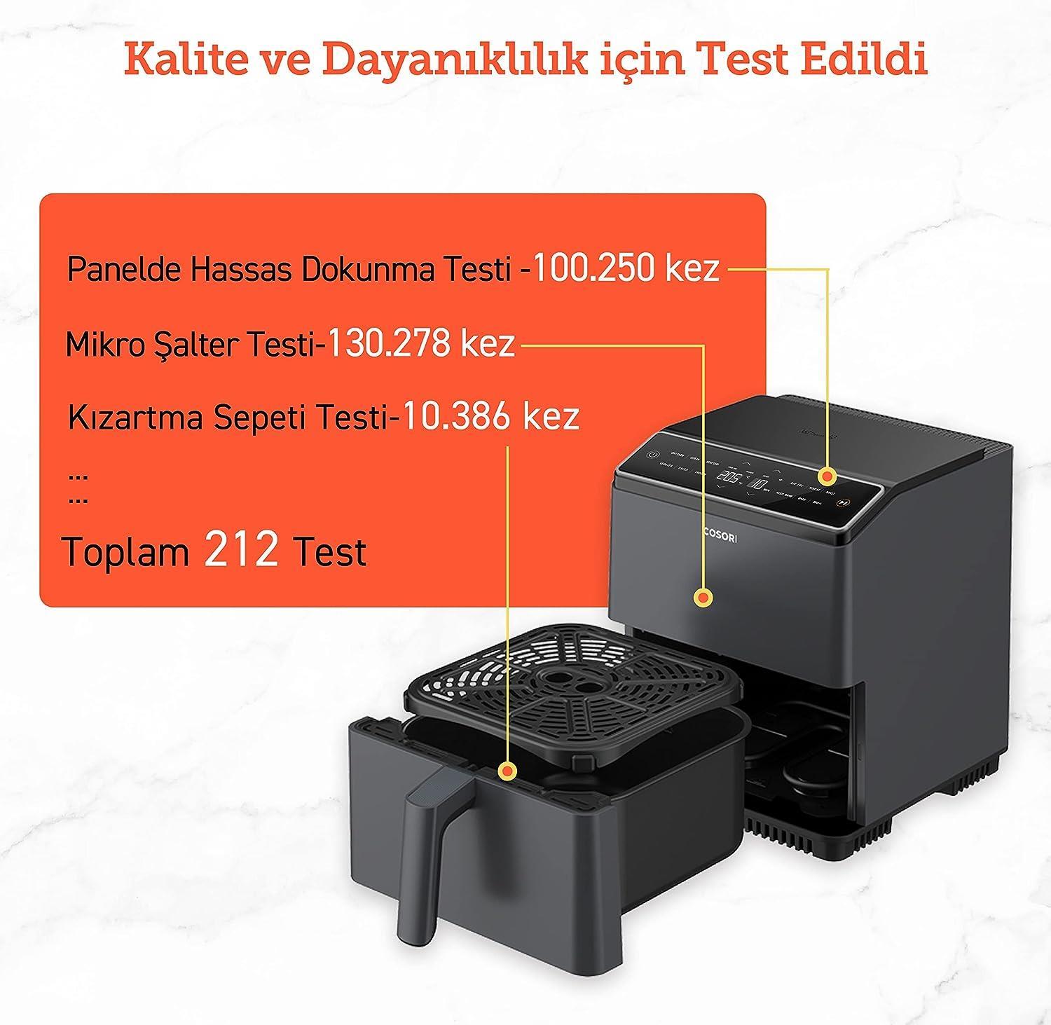 Cosori Sıcak Hava Fritözü ikili Isıtma Sistemi, 6.4 Lt Siyah (T)