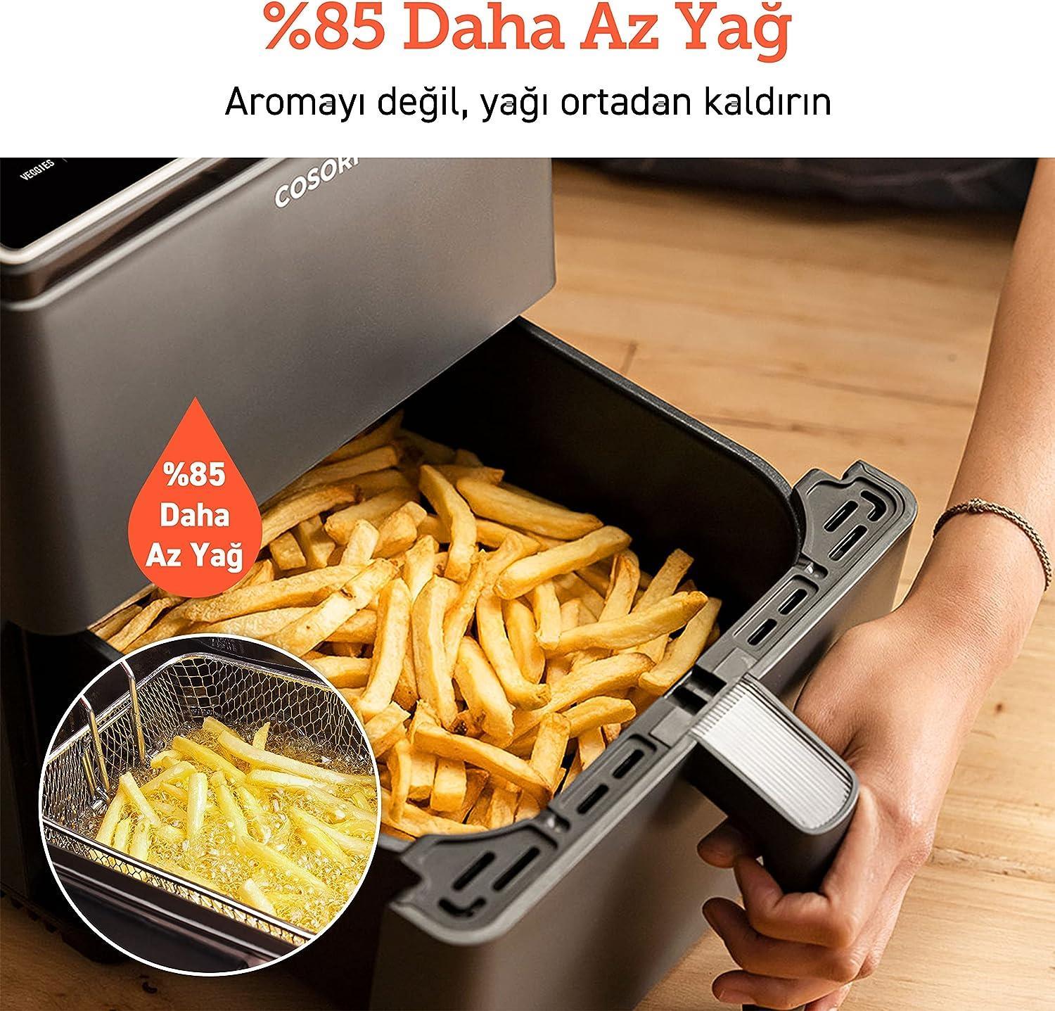 Cosori Sıcak Hava Fritözü ikili Isıtma Sistemi, 6.4 Lt Siyah (T)