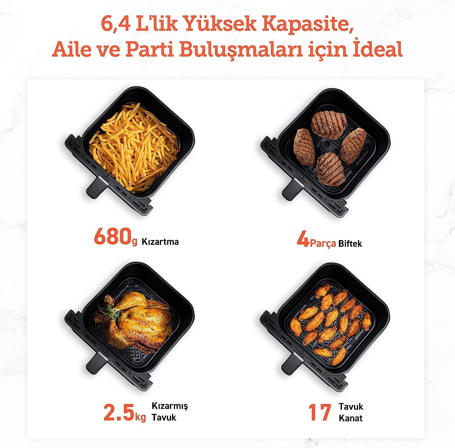 Cosori Sıcak Hava Fritözü ikili Isıtma Sistemi, 6.4 Lt Siyah (T)