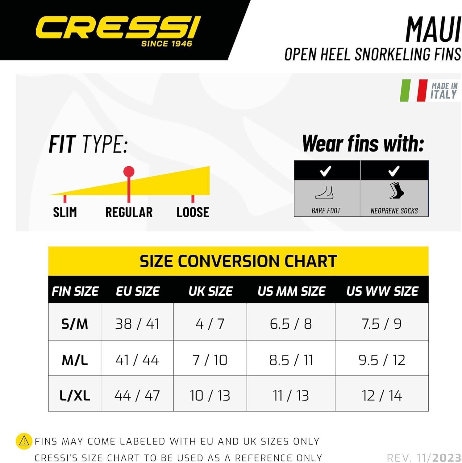 Cressi Maui Fins Div-Cen Palet, Siyah/Kırmızı, L/XL 43-47