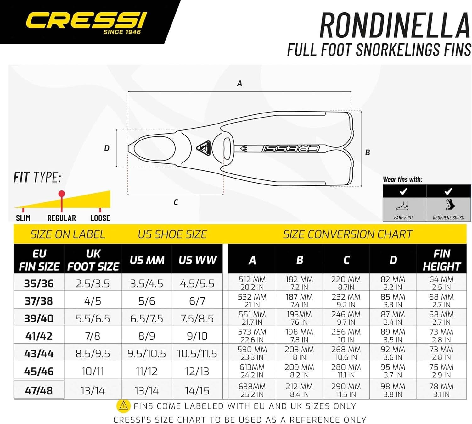Cressi Rondinella Palet Sarı /Siyah 31-32