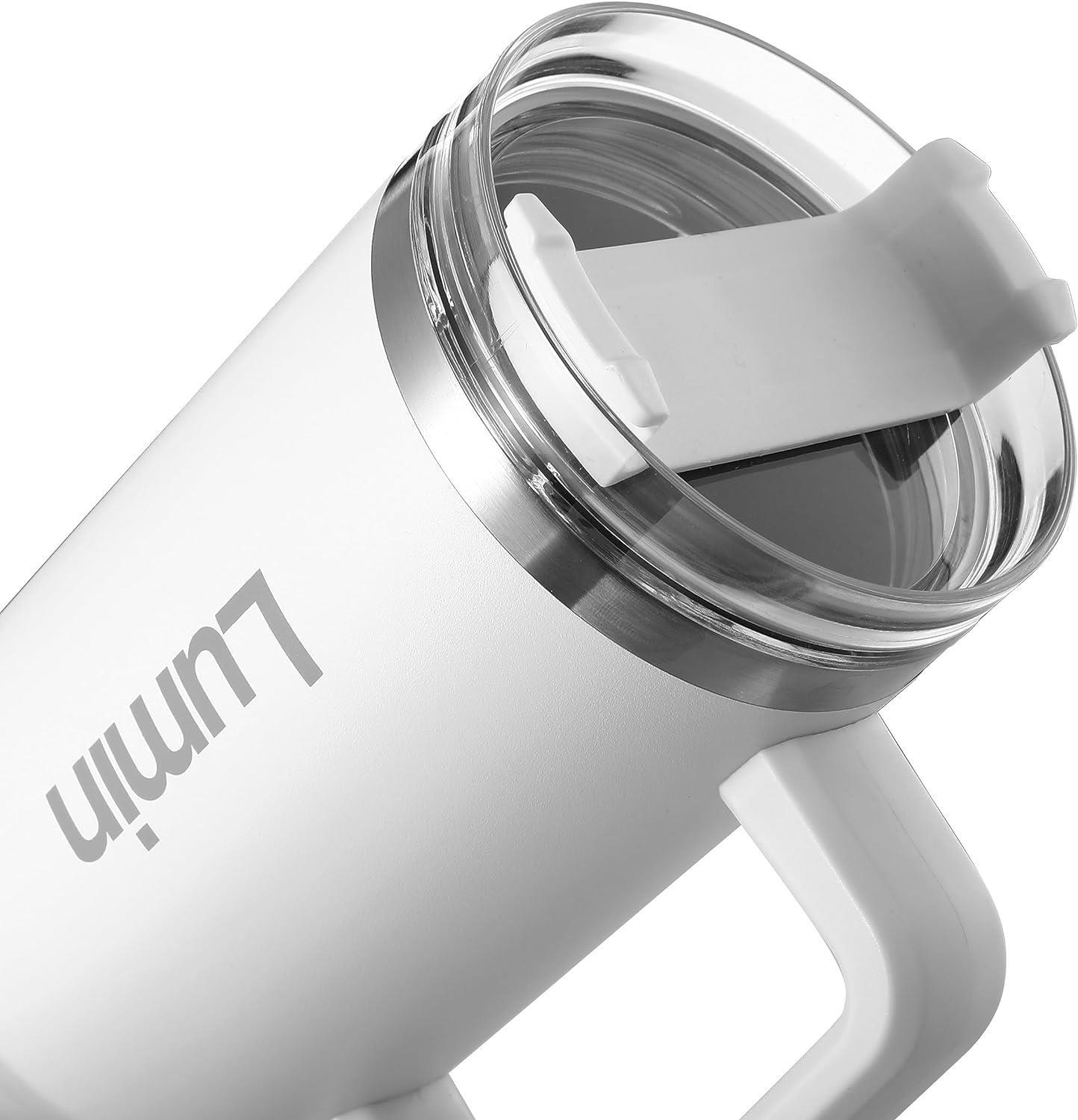 Lumin Quencher Tumbler 0,89 Litre çelik Vakum Yalıtımlı Pipetli, Kapaklı Termos Bardak Snow White
