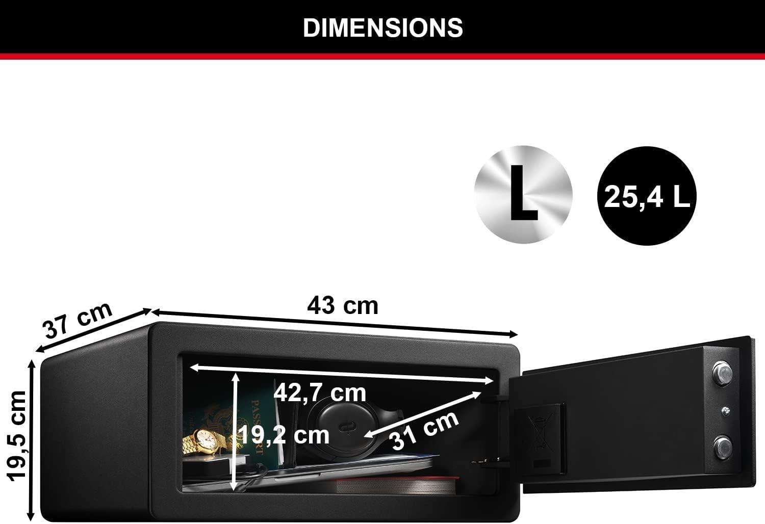 Master Lock LX110BEURHRO Biyometrik Kasa Parmak İzli, Siyah, 19,5 x 43 x 37 cm