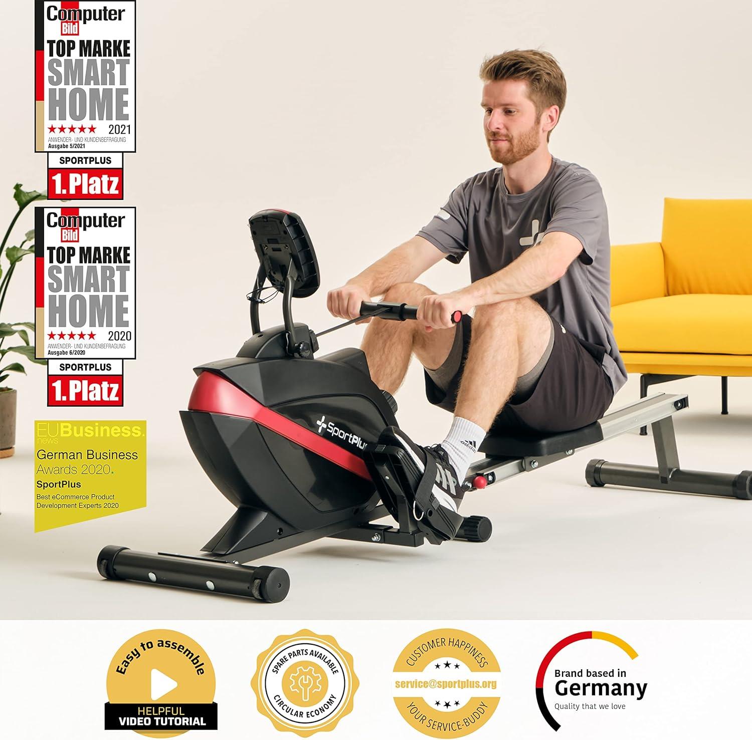 SportPlus Kürek Makinesi, Evlere Uygun, Katlanabilir, Sessiz ve Akıcı Antreman, Akıllı Ekran