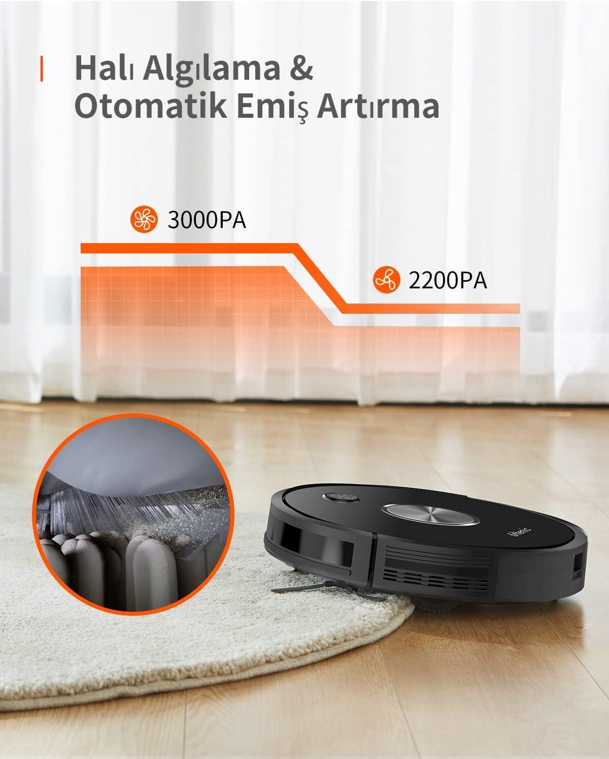 Ultenic D5s Pro Vacuum & Mop Robot Süpürge, 3000Pa, Siyah (T)