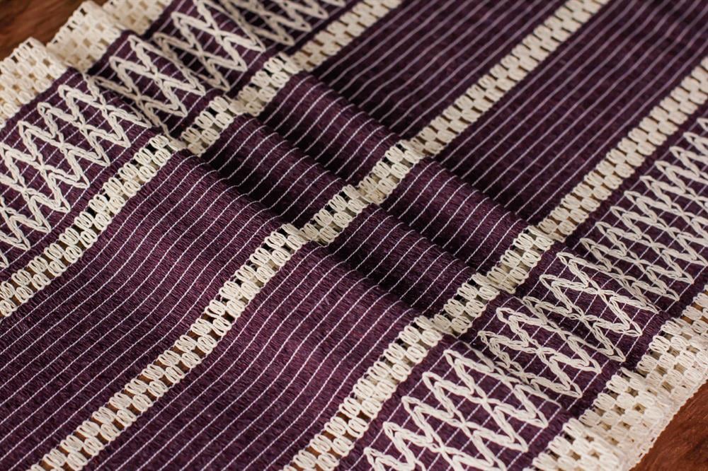 Dantel Mor Runner Püsküllü Organik Pamuk 35x155 Cm Regina Runner Masa Sunum Örtüsü Ham Pamuk Runner