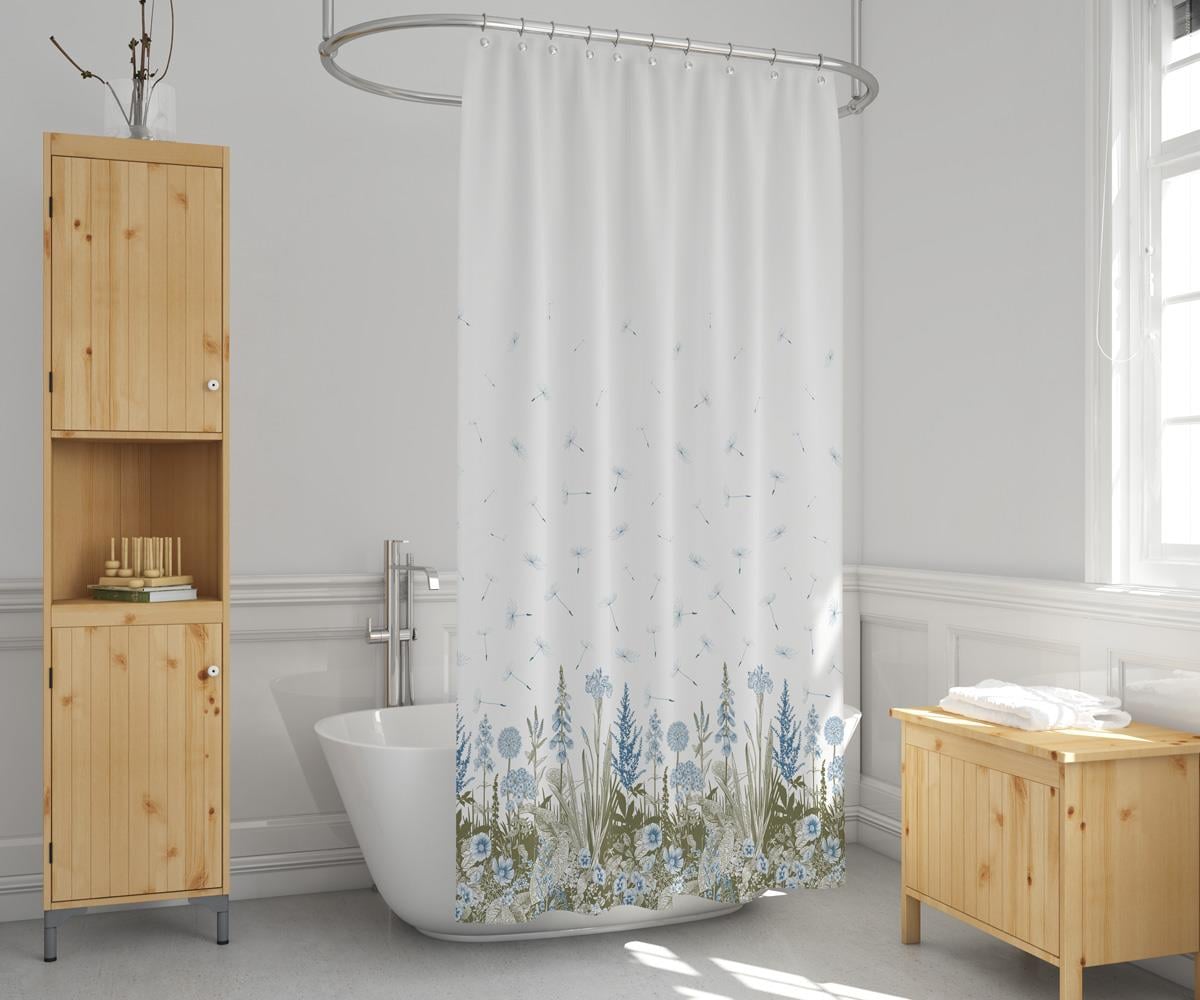 Duş Perdesi Çift Kanat 2x120x200cm Kır Desenli Banyo Perdesi 16 Adet C Halka Hediyeli