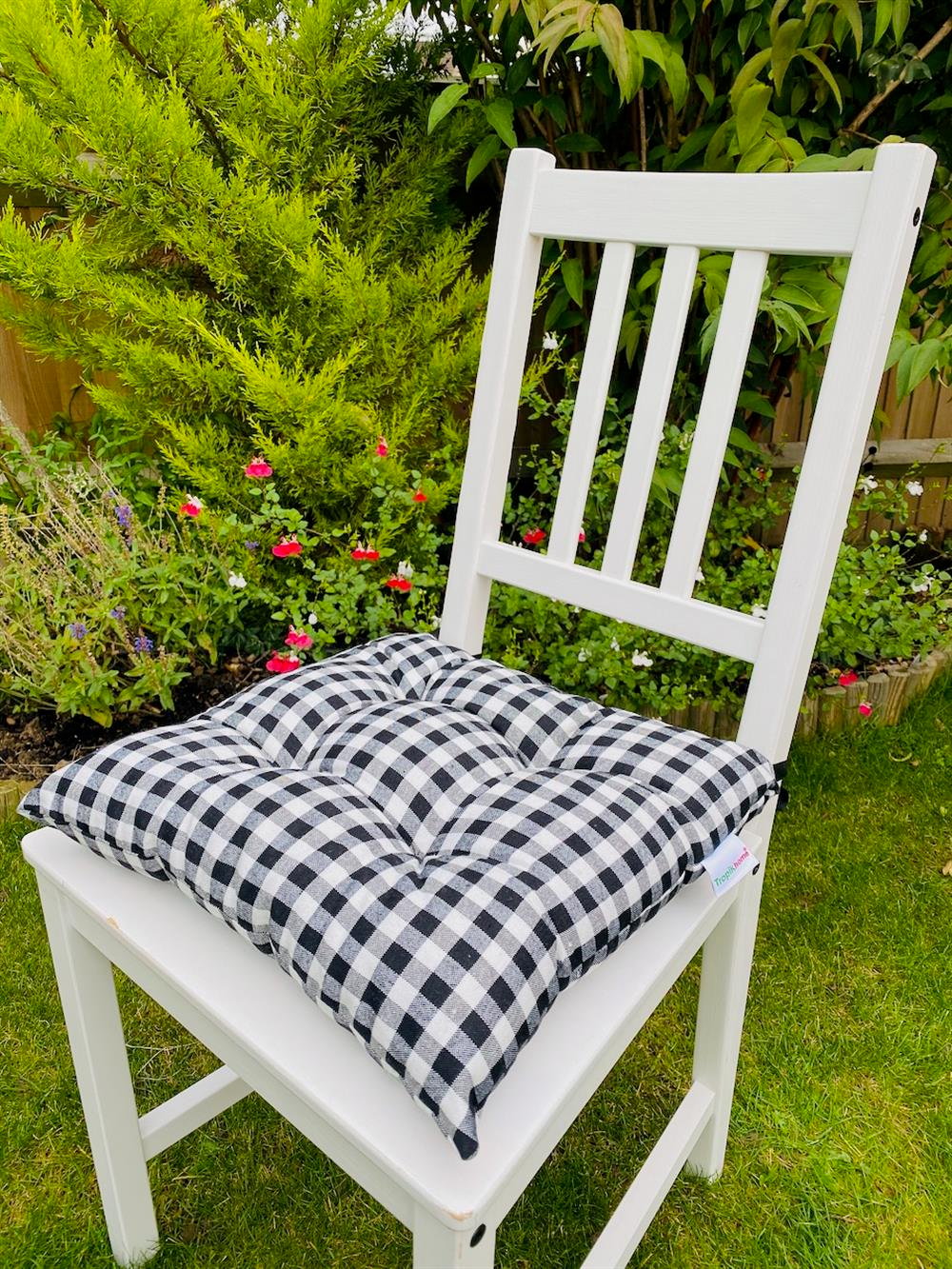 Ekose Siyah Sandalye Minderi Silikon Elyaflı Kare Minder Pamuklu Yıkanabilir Sandalye Minderi 40x40