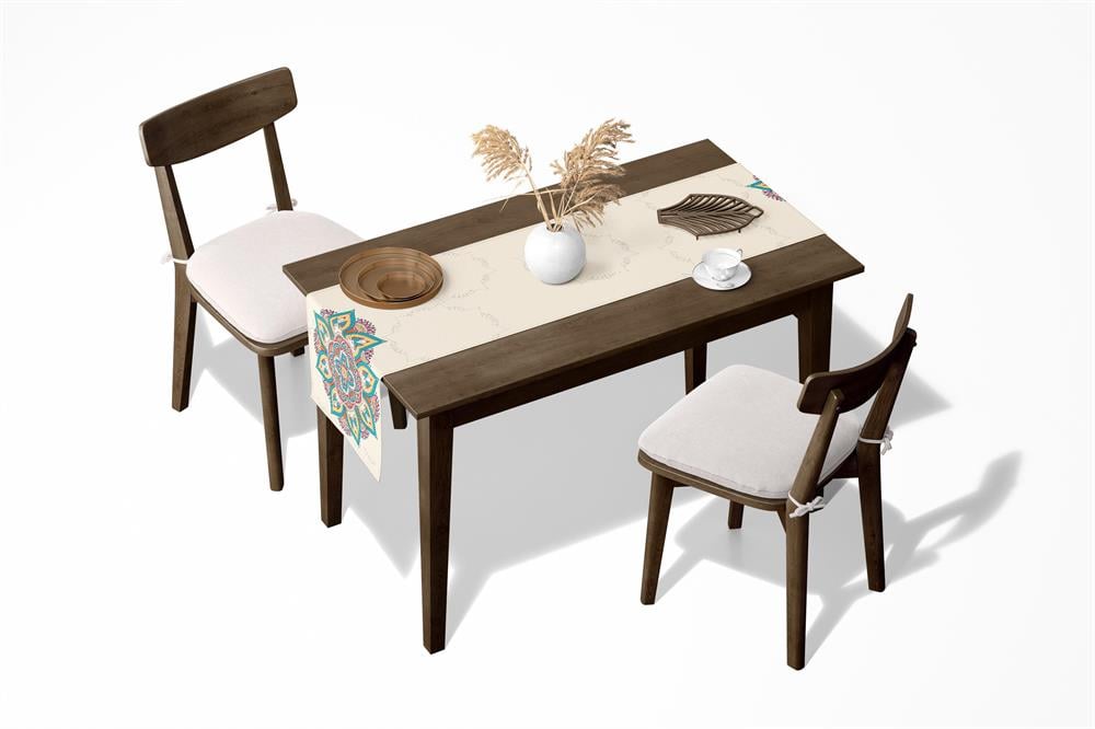 Etnik Desen Renkli Baskılı Masa Ve Sunum Runner Amerikan Servis Dijital Baskılı 40x145