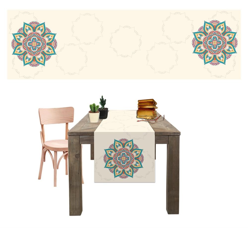 Etnik Desen Renkli Baskılı Masa Ve Sunum Runner Amerikan Servis Dijital Baskılı 40x145