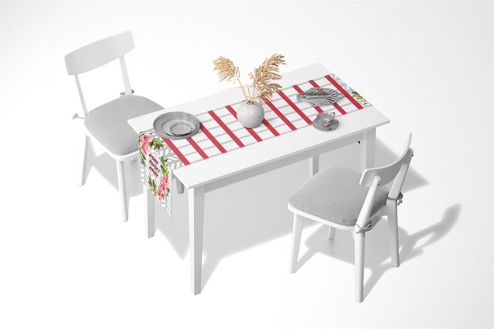 Home Sweet Desen Renkli Masa Sunum Runner Amerikan Servis Dijital Baskılı  40x145