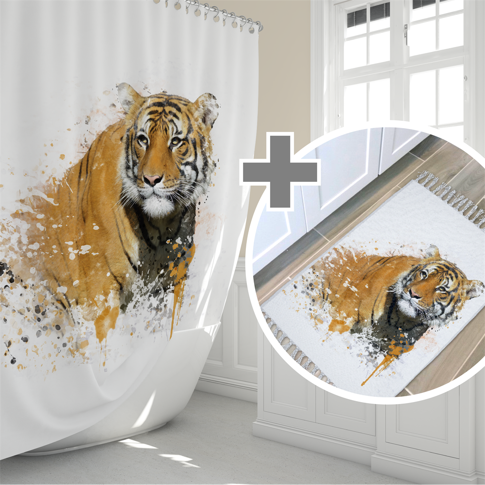 Kaplanlı Paspas Seti, Dot Taban Banyo Paspas ve Banyo Perdesi Takımı, 2'li Banyo Paspas ve Perde Set