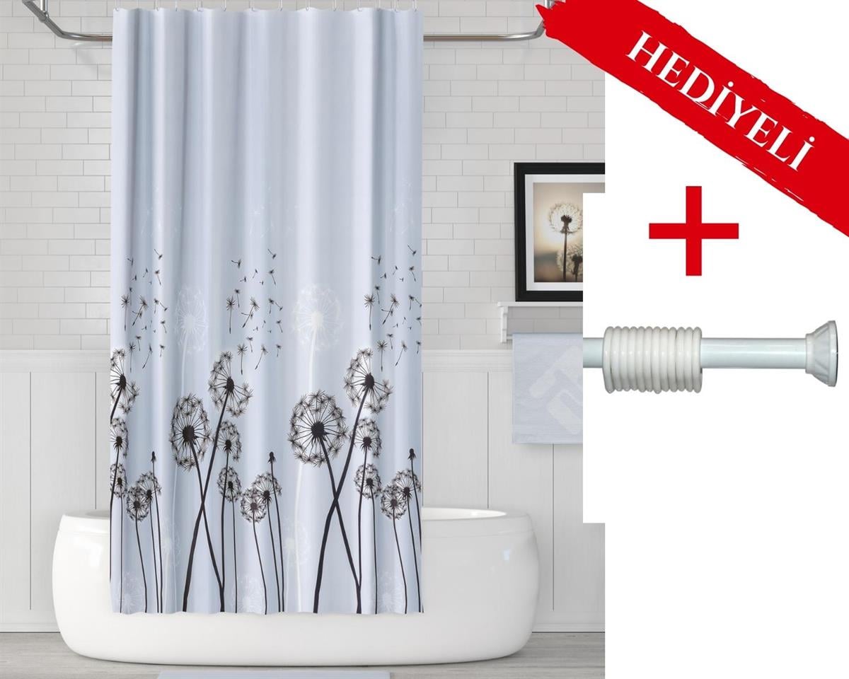 Karahindiba Banyo Perdesi Askı Hediyeli 180x200cm Tek Kanat Duş Perdesi, Renkli Banyo Duş Perdesi