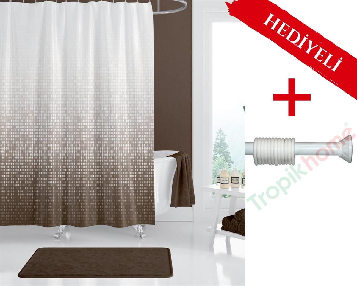 Kare Banyo Perdesi Askı Hediyeli 180x200cm Tek Kanat Duş Perdesi, Renkli Kare DesenBanyo Duş Perdesi