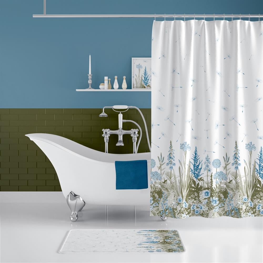 Kır Banyo Perdesi 180x200cm Tek Kanat Duş Perdesi, Renkli Çiçekli Banyo Duş Perdesi, C Halkalı Perde