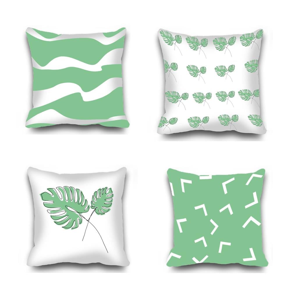 Kırlent Kılıfı 4'lü Dijital Baskılı Leaves Desen Baskılı Renkli 40x40 Tropikhome