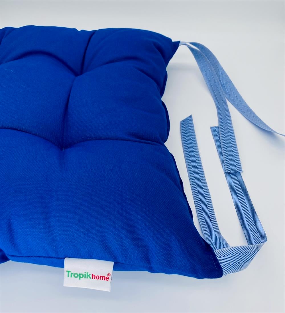 Mavi Renk Pamuklu Kumaş Pofidik Kare Dekoratif Sandalye Minderi 35x35 cm