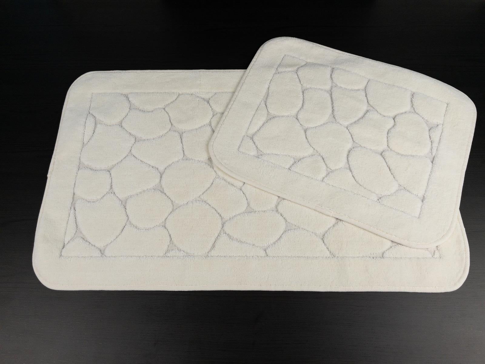 Mera Kaymaz Taban 2'li Pamuklu Banyo Paspası Krem Yıkanabilir Su Emici 60x100cm ve 50x60cm Krem Pamuklu Banyo Halısı
